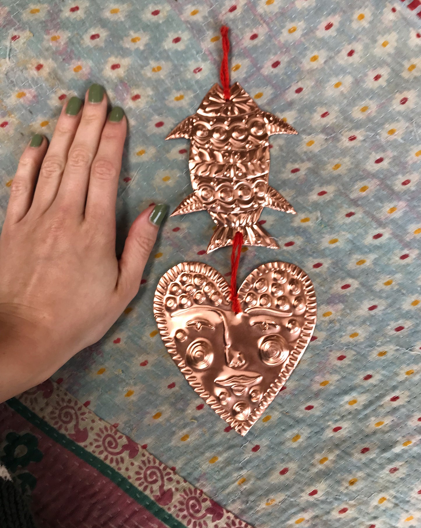 Big Copper Heart & Fish Wall Decoration