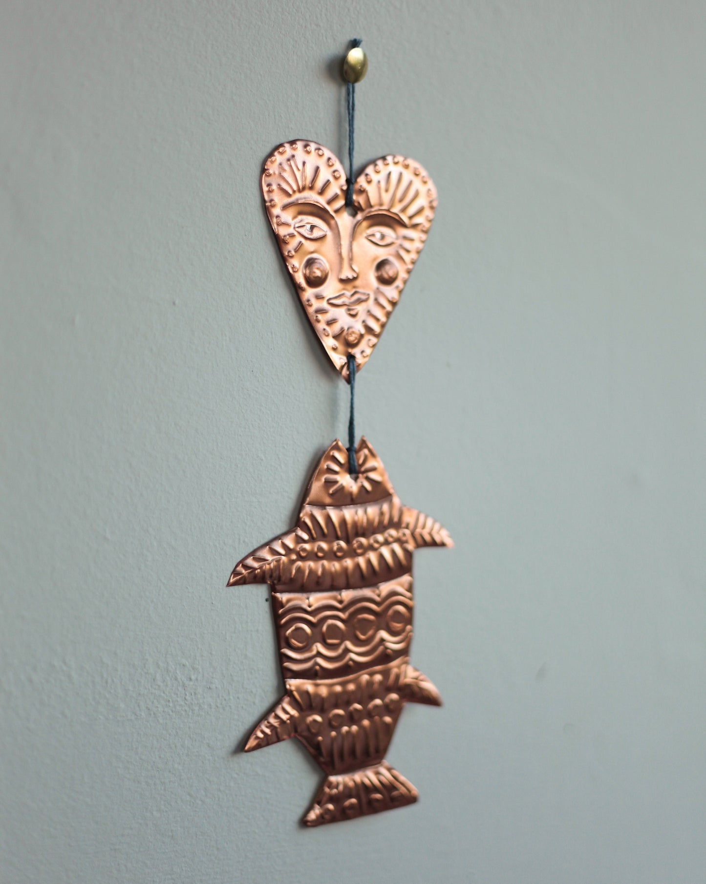 Copper Fish and Heart Ornament
