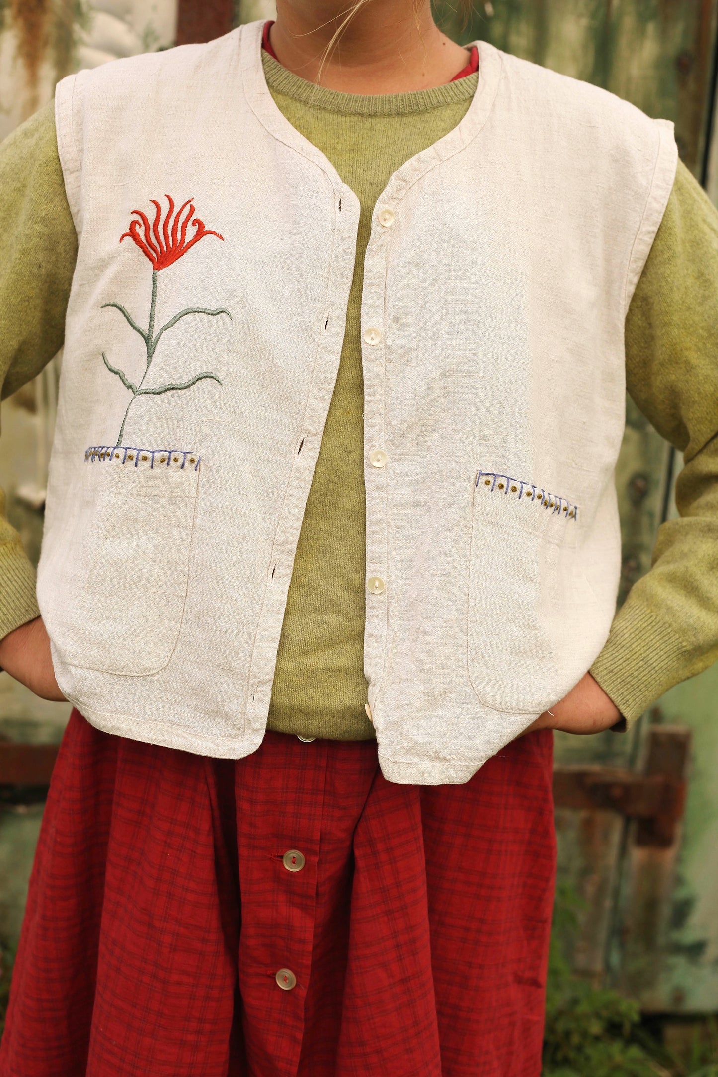 Embroidered Linen Horse Waistcoat