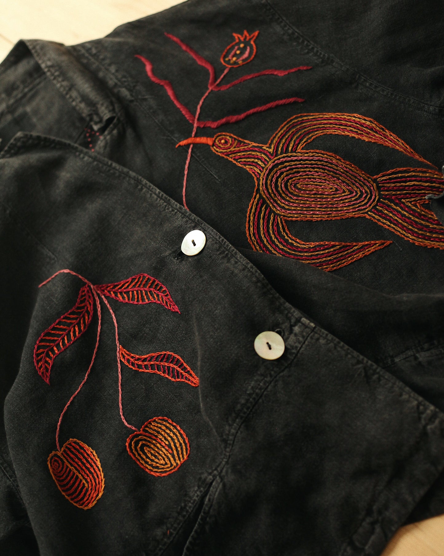 Hand Embroidered Linen Jacket/ Over shirt