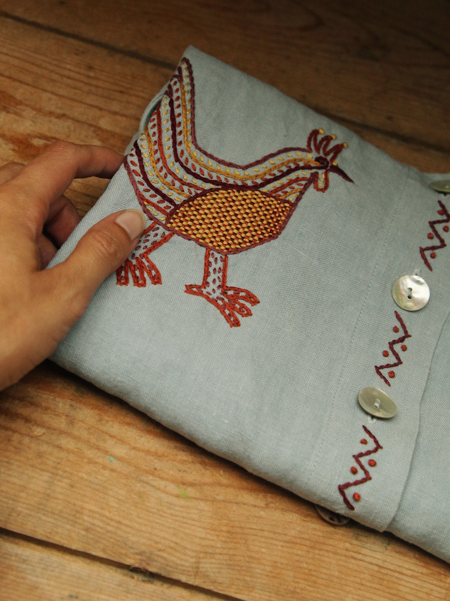 Hand Embroidered Rooster Vest