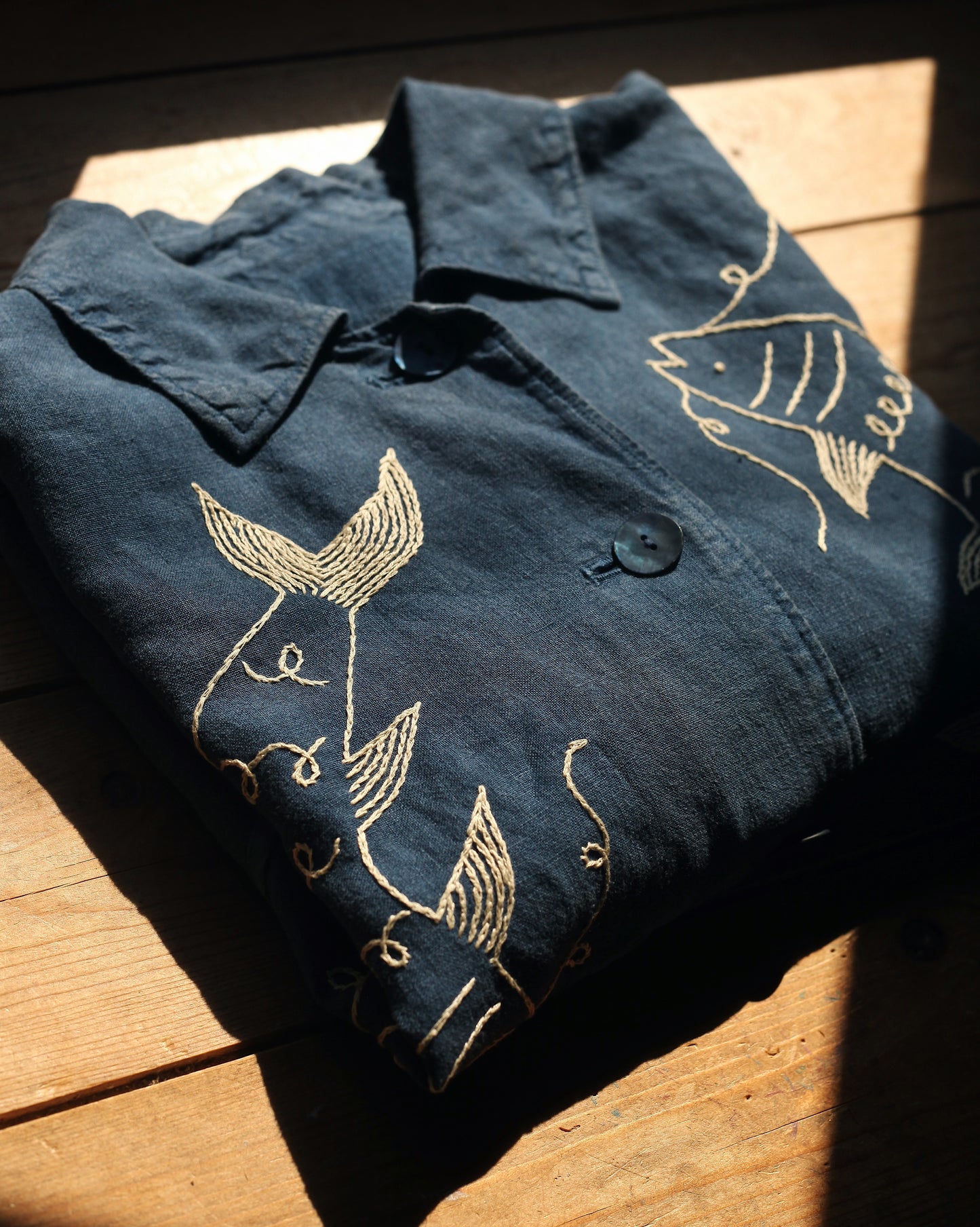 Deep Blue Hand Embroidered Fish Jacket
