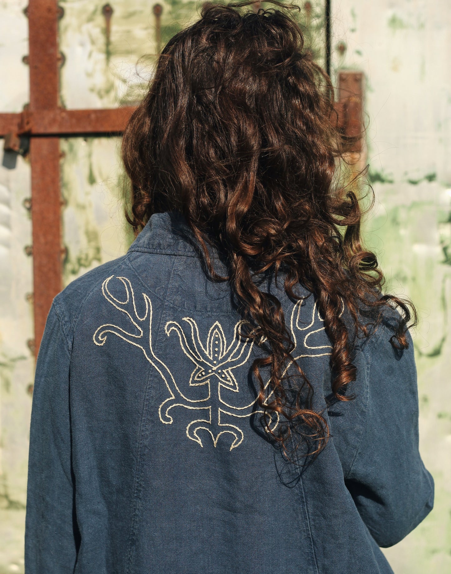 Deep Blue Hand Embroidered Fish Jacket