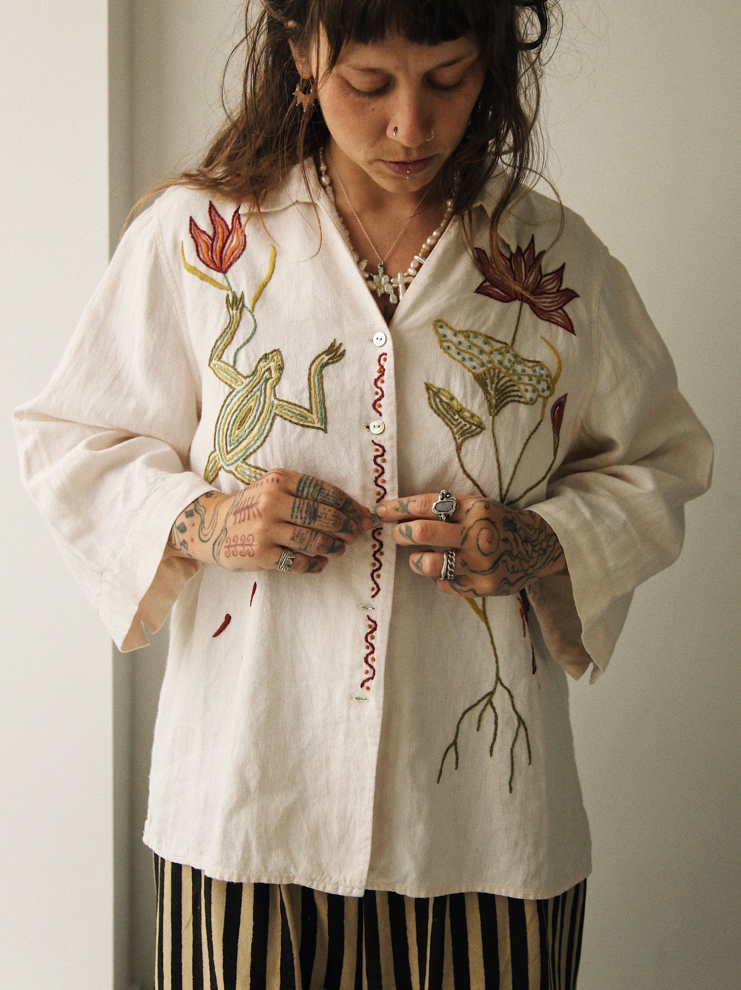 Hand Embroidered Pond Life Blouse