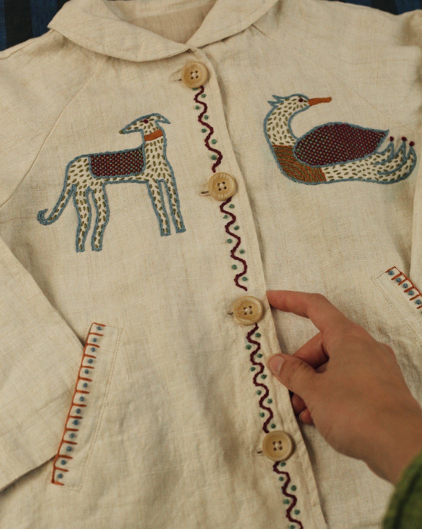 Hand Embroidered Linen Jacket  - Kids