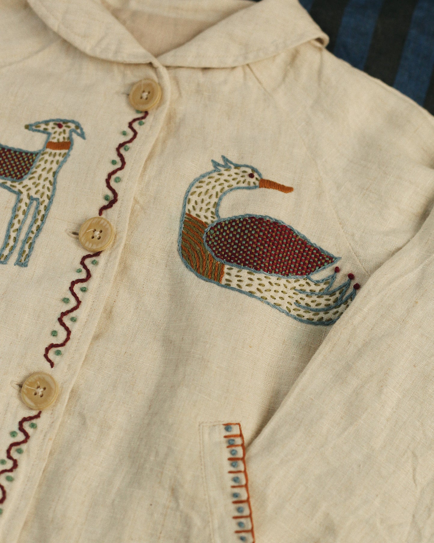 Hand Embroidered Linen Jacket  - Kids