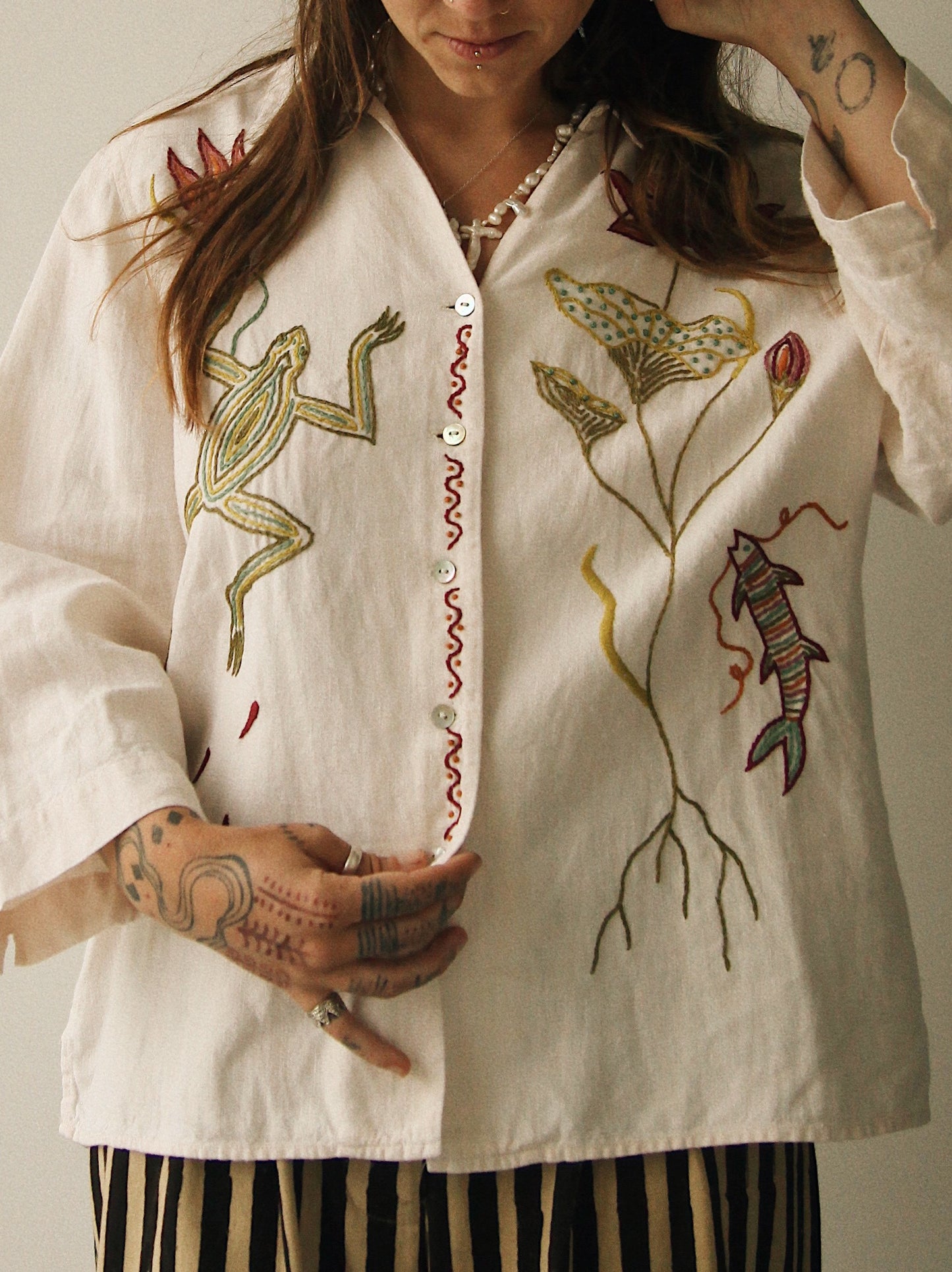 Hand Embroidered Pond Life Blouse