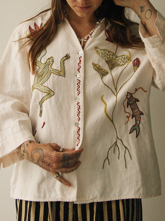 Hand Embroidered Pond Life Blouse
