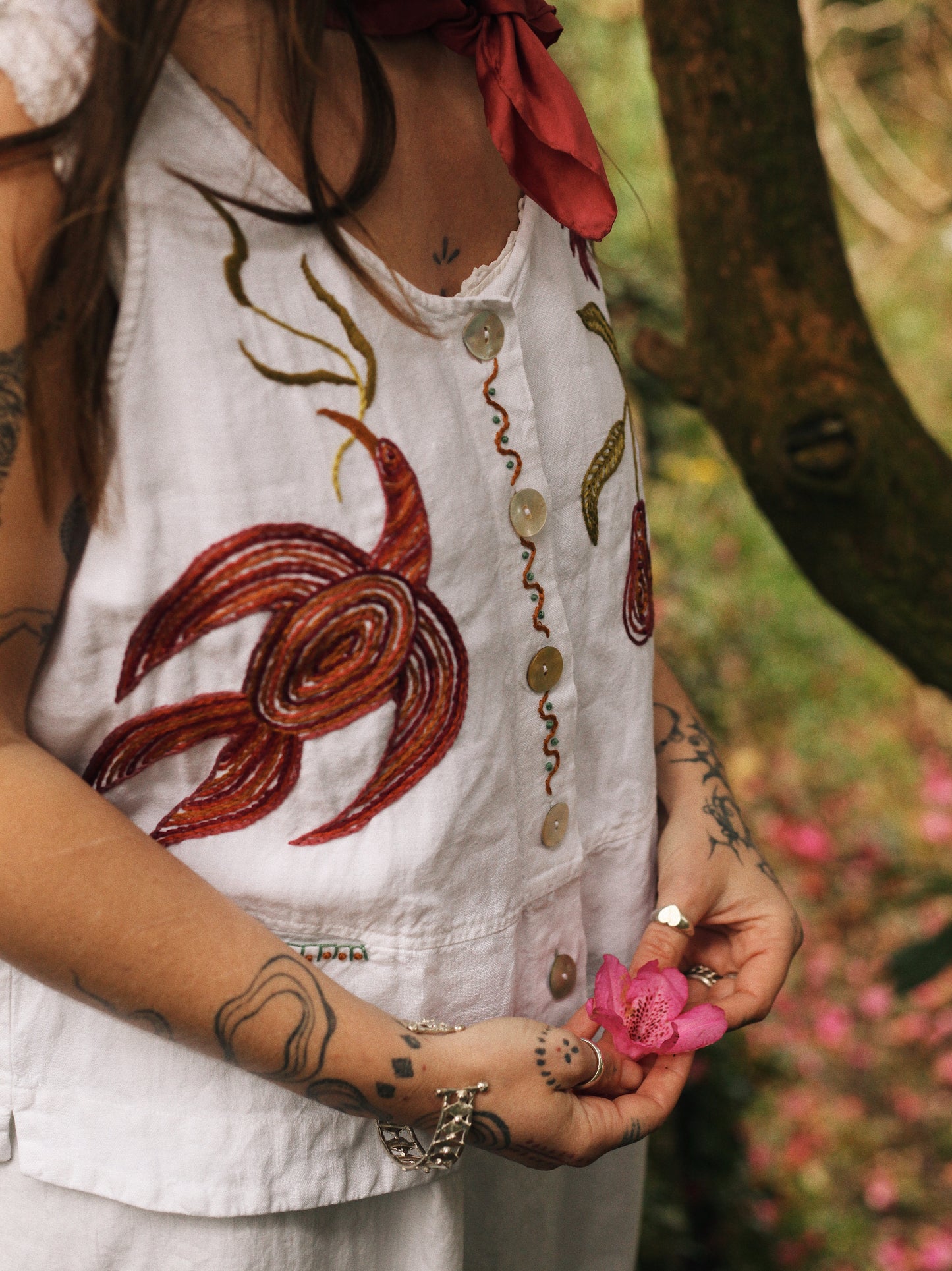 Hand Embroidered Linen Pear Vest