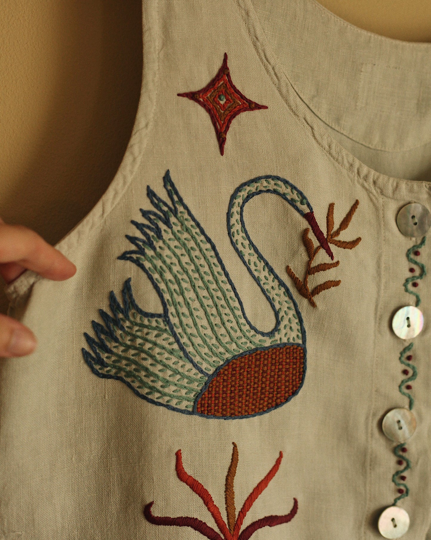 Hand Embroidered Swan Vest