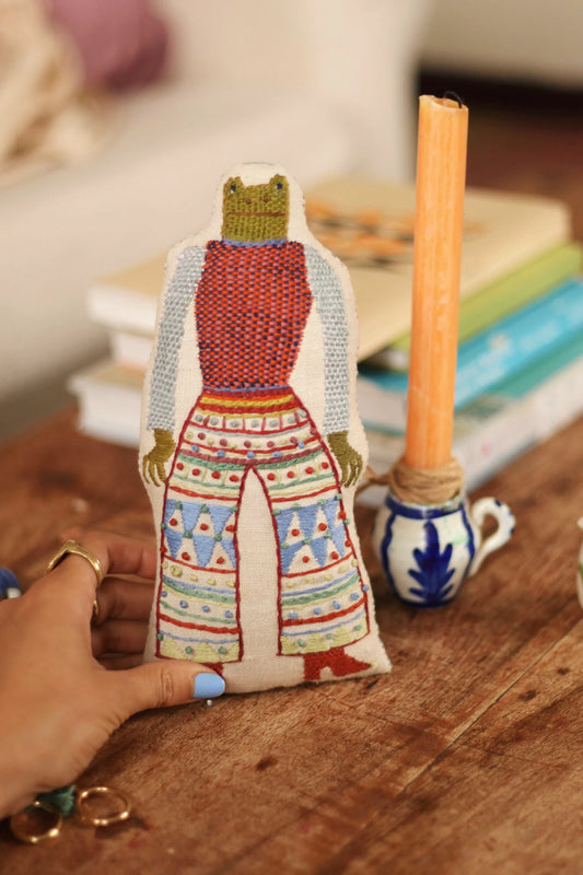 Hand Embroidered Frog Doll