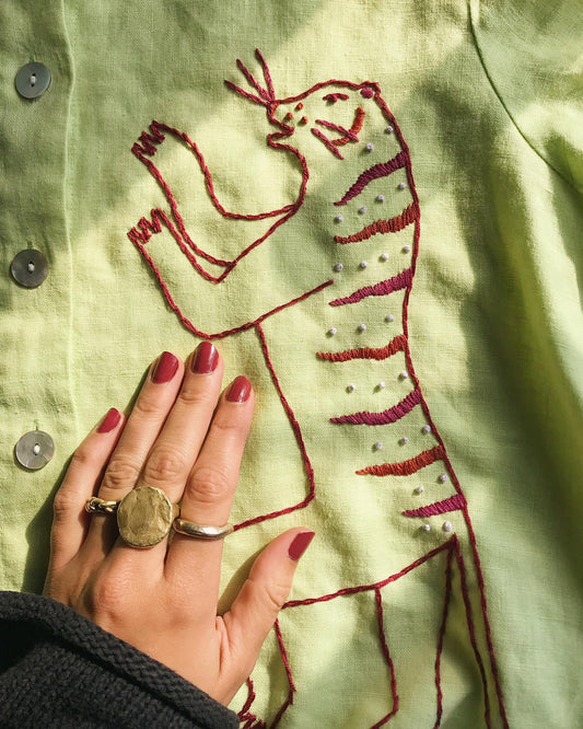 Hand Embroidered Linen Tiger Blouse