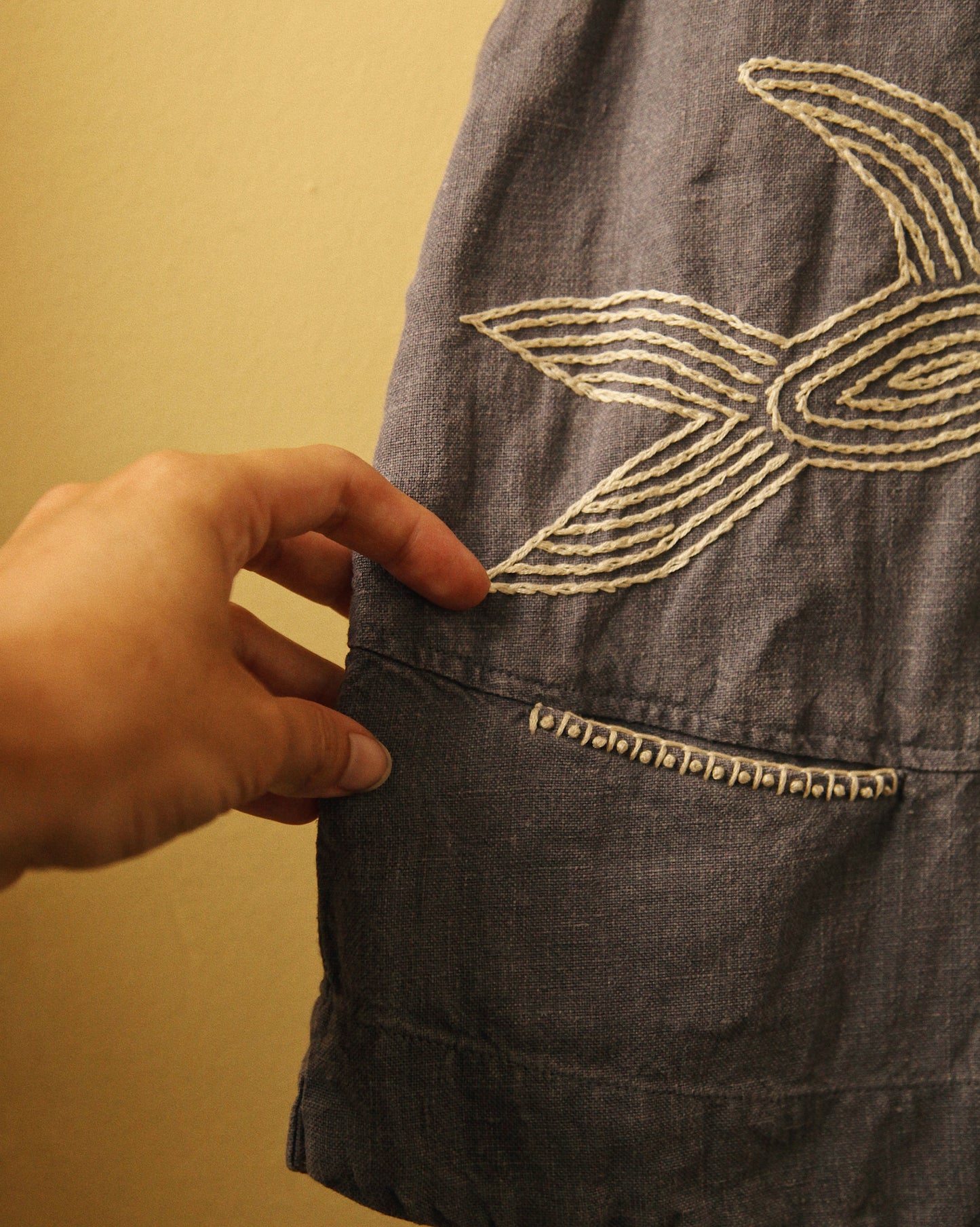 Hand Embroidered Blue Linen Vest