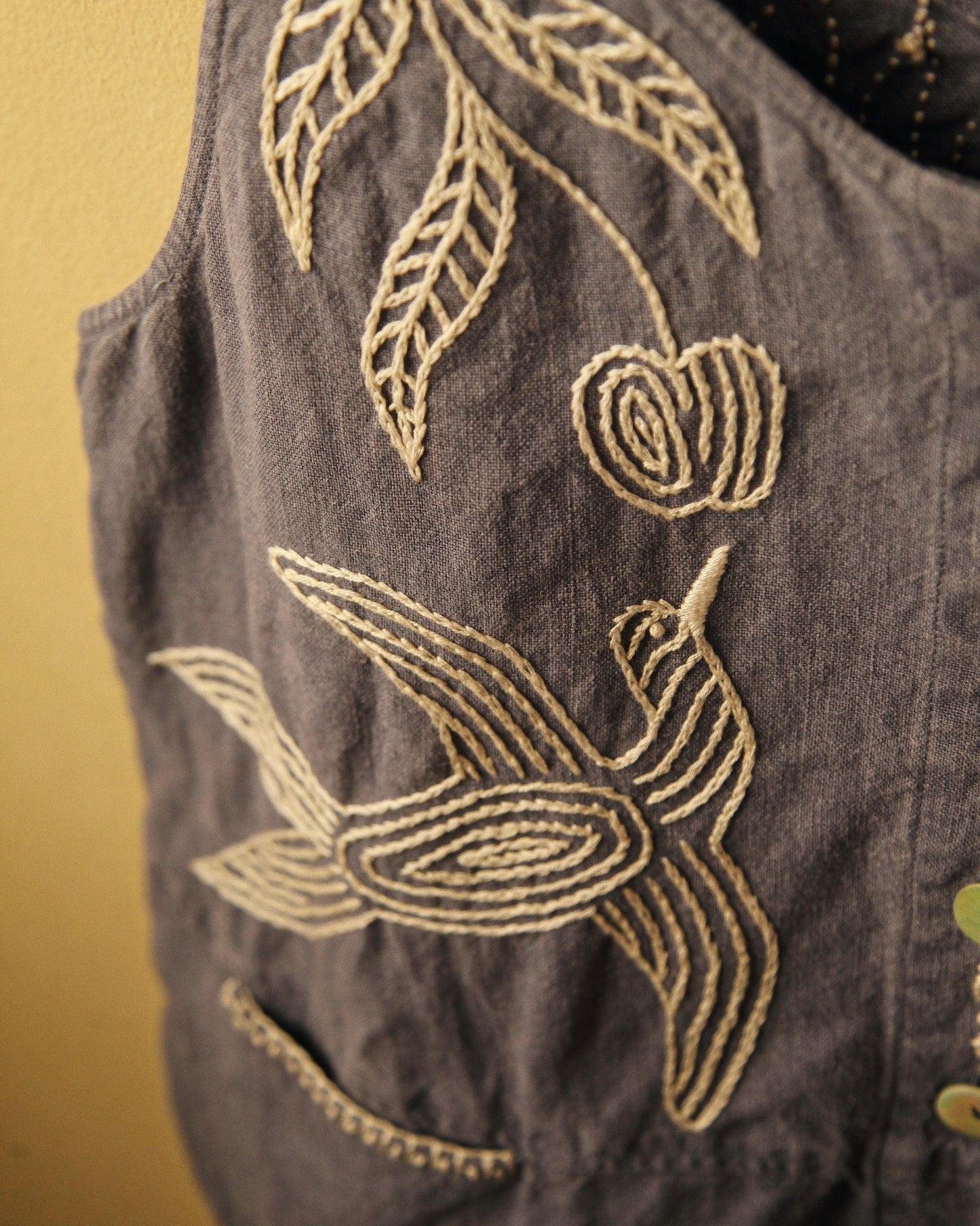 Hand Embroidered Blue Linen Vest
