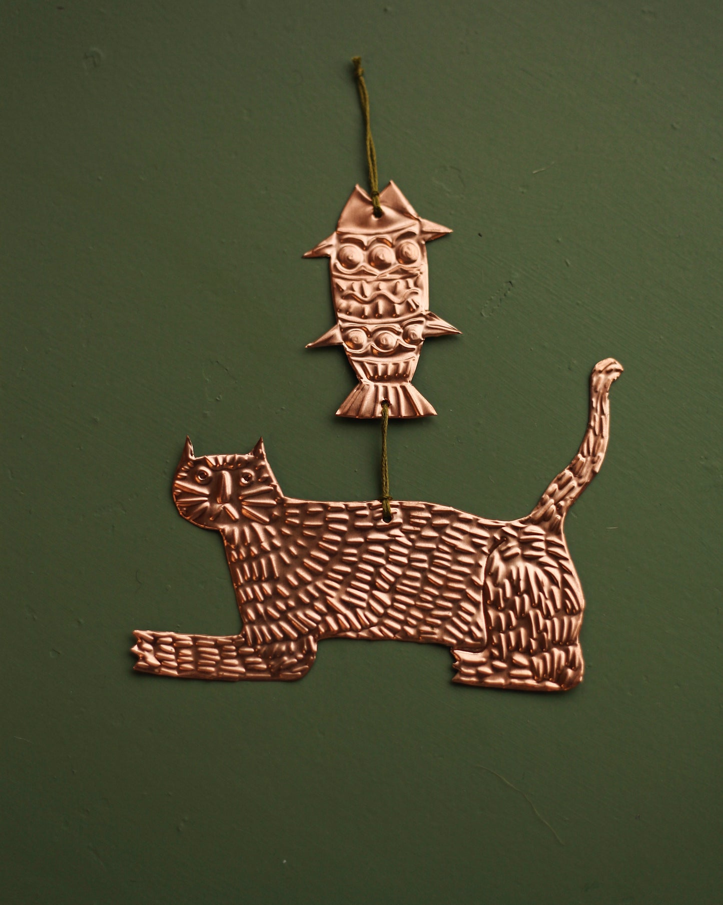 Cat & Fish ~ Copper hanging Decoration